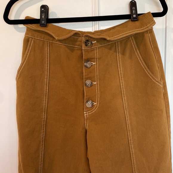 MINKPINK Fold-Over High Waisted Gold Ankle Pants Size 4 - Picture 6 of 12